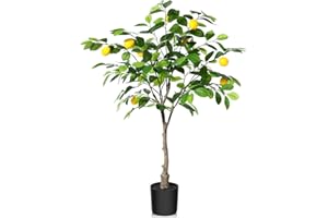 Kazeila Artificial Lemon Tree, 3 Feet Fake Lemon Plant, Pre Potted Faux Lemon Tree, Plastic Lemon Fruit Tree for Home Decor Living Room Office