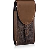 Hengwin Genuine Leather Cell Phone Holster Belt Holder Belt Clip Pouch Case Fit for iPhone 17 Pro Max 16 Plus 15 Pro Max 14 Plus 13 Pro Max 12 Pro Max Samsung Galaxy S24+ S23 Ultra A55 (Retro Brown)
