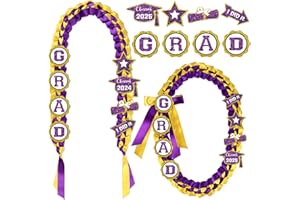 KIMKUSIA Purple and Gold Graduation Leis 2025 Graduation Lei Class of 2025 Money Ribbon Leis for Graduation 2025