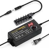 Delinx 60W 12V PC Fan Speed Controller, AC Plug Adapter with 5X 4Pin Hub | Volt Display, Compatible 2/3/4-Pin, DIY Project for Server AV Cabinet DVR TV Router Receiver Xbox Greenhouse Case Cooling