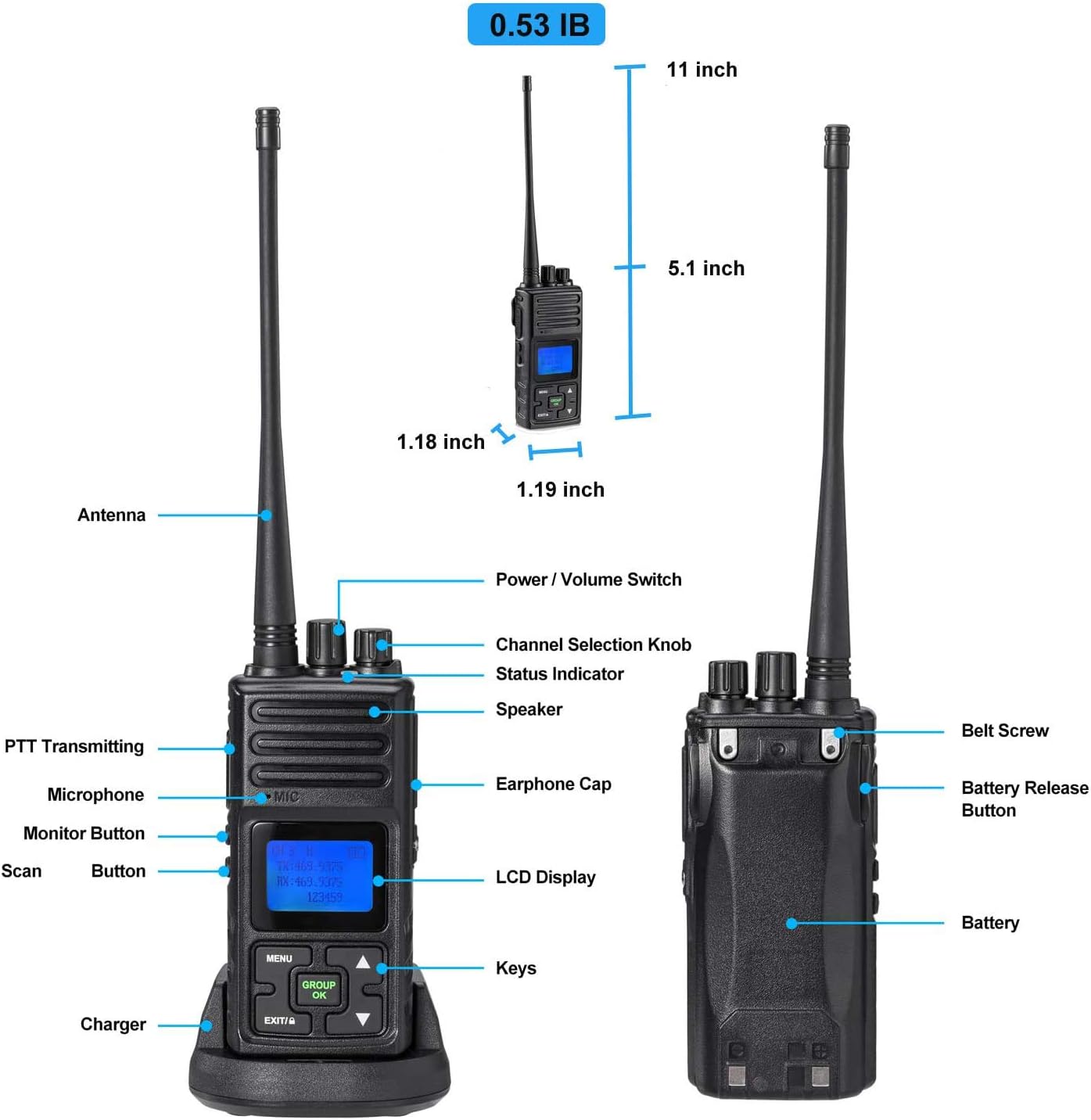 SAMCOM 5 Watts Two Way Radio Long Range Handheld UHF Business Ham Radio for Adult Programmable Walkie Talkie with Rechargeable 1500mAh Battery LCD Display Charging Docks Earpieces (6 Packs)
