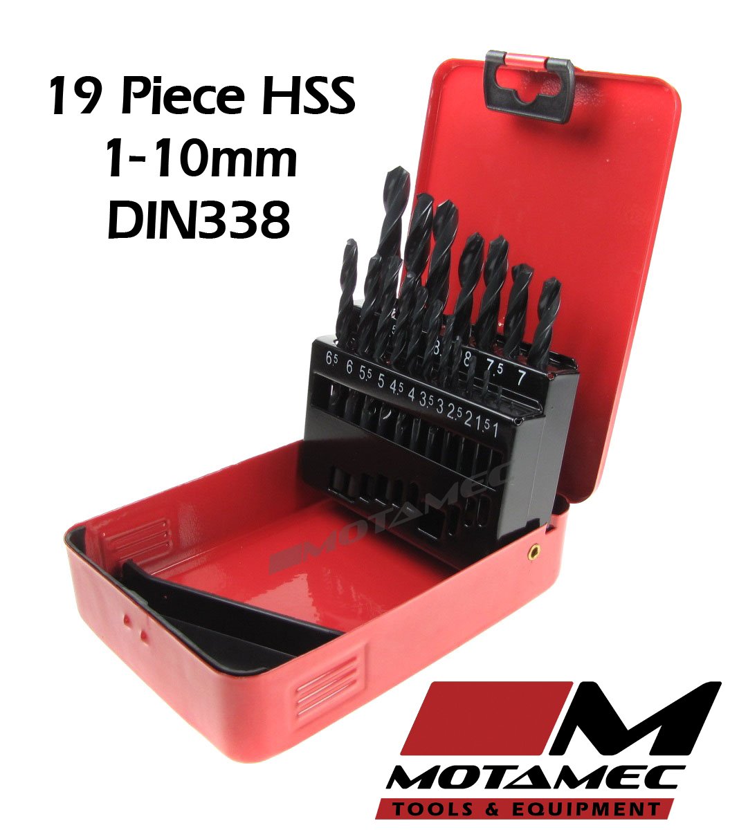 Motamec 19 Piece HSS Drill Bits Set 110mm High Quality DIN338 Metal