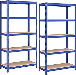 SONGMICS Schwerlastregal, 2er Set, Kellerregal, Lagerregal, 40 x 90 x 180 cm, Regal mit Stahlgestell, jeweils bis 875 kg belastbar, 5 verstellbare Ablagen, blau GLR040Q02