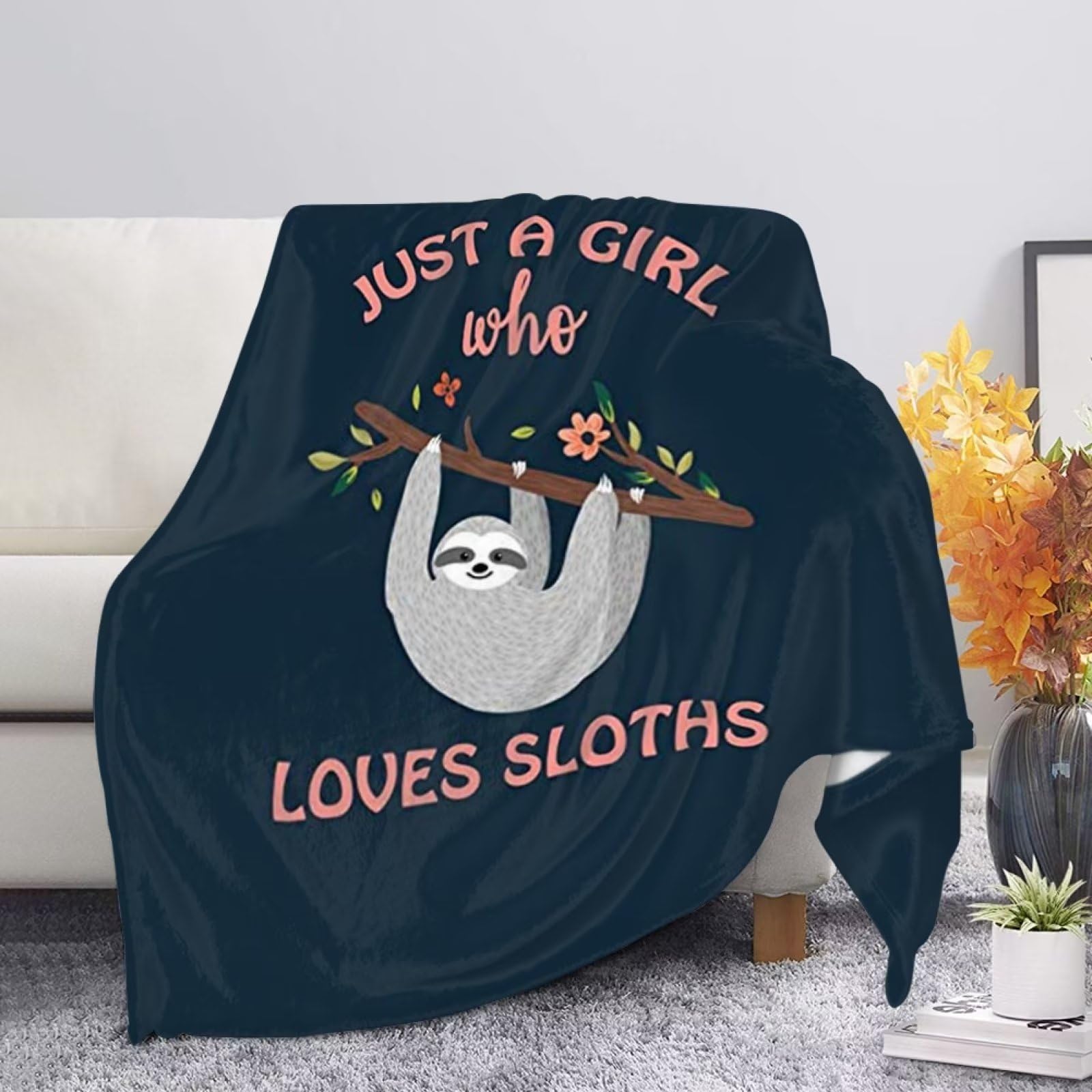 xixirimido Sloth Blanket Fleece Throw for Sofa Couch Bedroom All Seasons Plush Soft Fluffy Bed Throws Just A Girl Who Loves Sloths