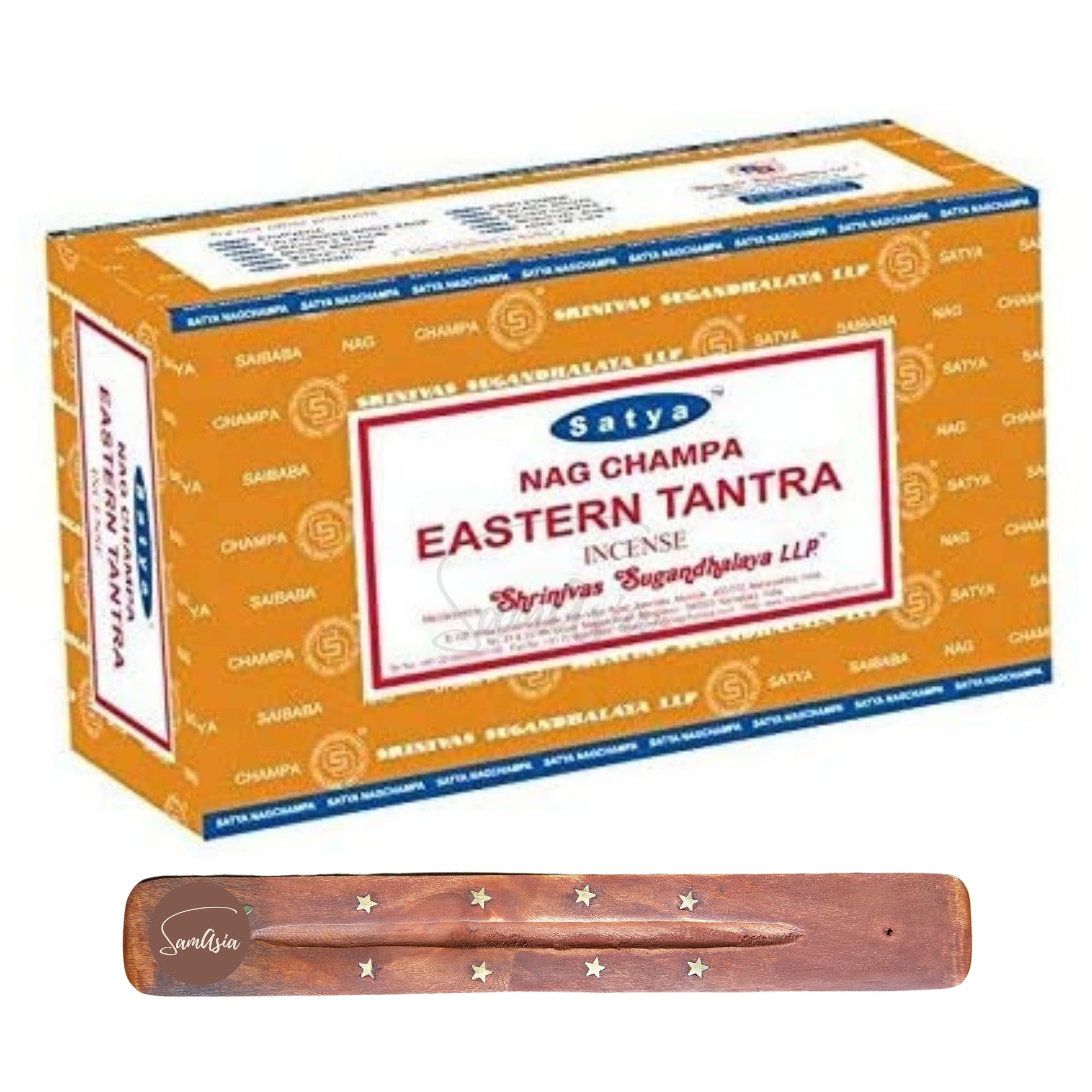 Satya Nag Champa Eastern Tantra Incense Sticks | x12 pack | with SAMASIA incense sticks holder | Used for Eaomatherapy, Spa, Yoga, Weddings, Meditation, Healing, Positivity and Relaxation — image 1