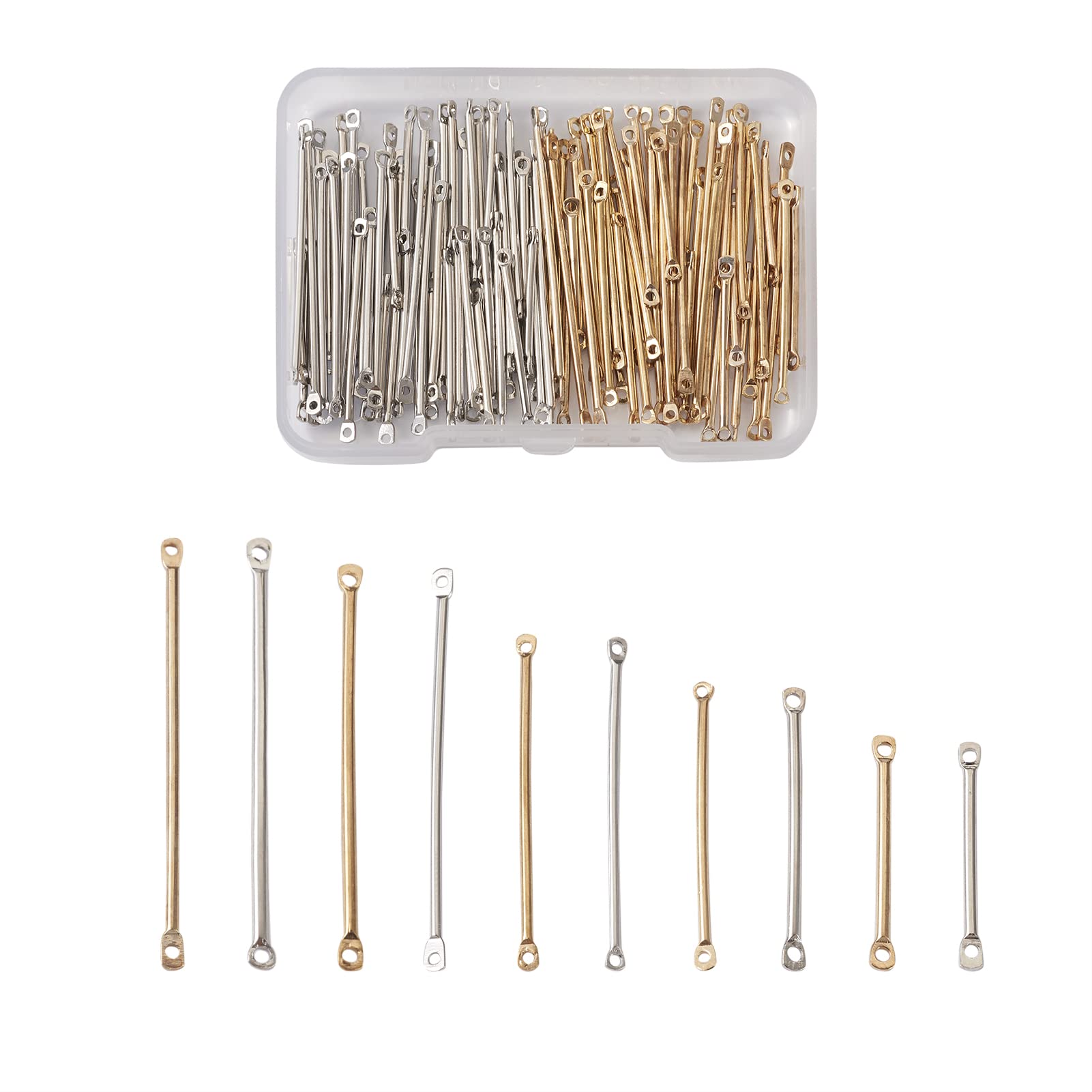 PandaHall 100Pcs/Box Brass Bar Charm Connector Beads Silver & Platinum Rectangle Blank Links Beads for Bracelet Necklace Earring Jewelry Making