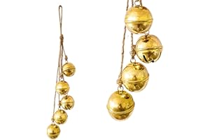 AVEREX Jingle Bell Cluster Handmade Round Shiny Hanging on Rope Lucky Christmas Tree Decoration Bell Holiday Bells Ornaments Holiday Decoration (Golden, Small) Round Shiny (Gold.2, Small)