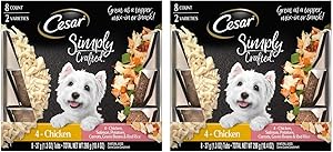 CESAR SIMPLY CRAFTED Adult Soft Wet Dog Food Meal Topper Variety Pack Chicken and Chicken, Salmon, Potatoes, Carrots, Green Beans & Red Rice, (16) 1.3 oz. Tubs