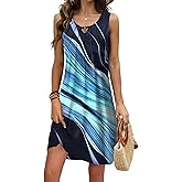 kipfall Pleated Front Summer Dresses for Women 2025 Casual Beach Floral Print Sundress Boho Tank Dress