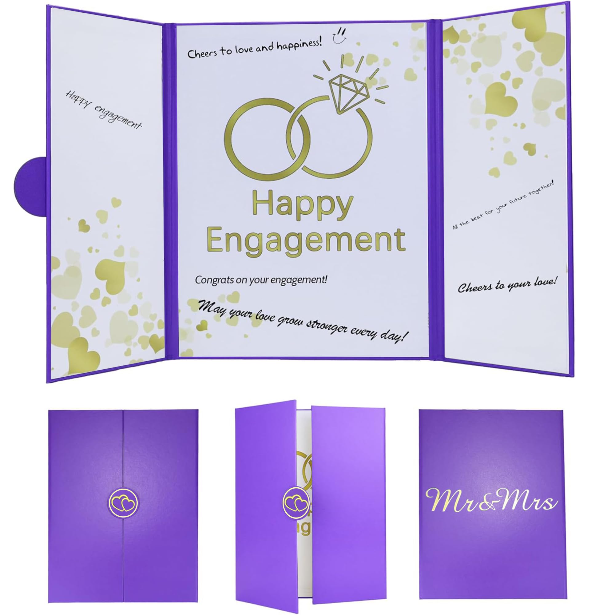 Photo 1 of Large Engagement Card Engagement Gifts for Couple, Engagements Party Decorations, Happy Engagements Guest Book Alternative Decorations Party Supplies (Purple)