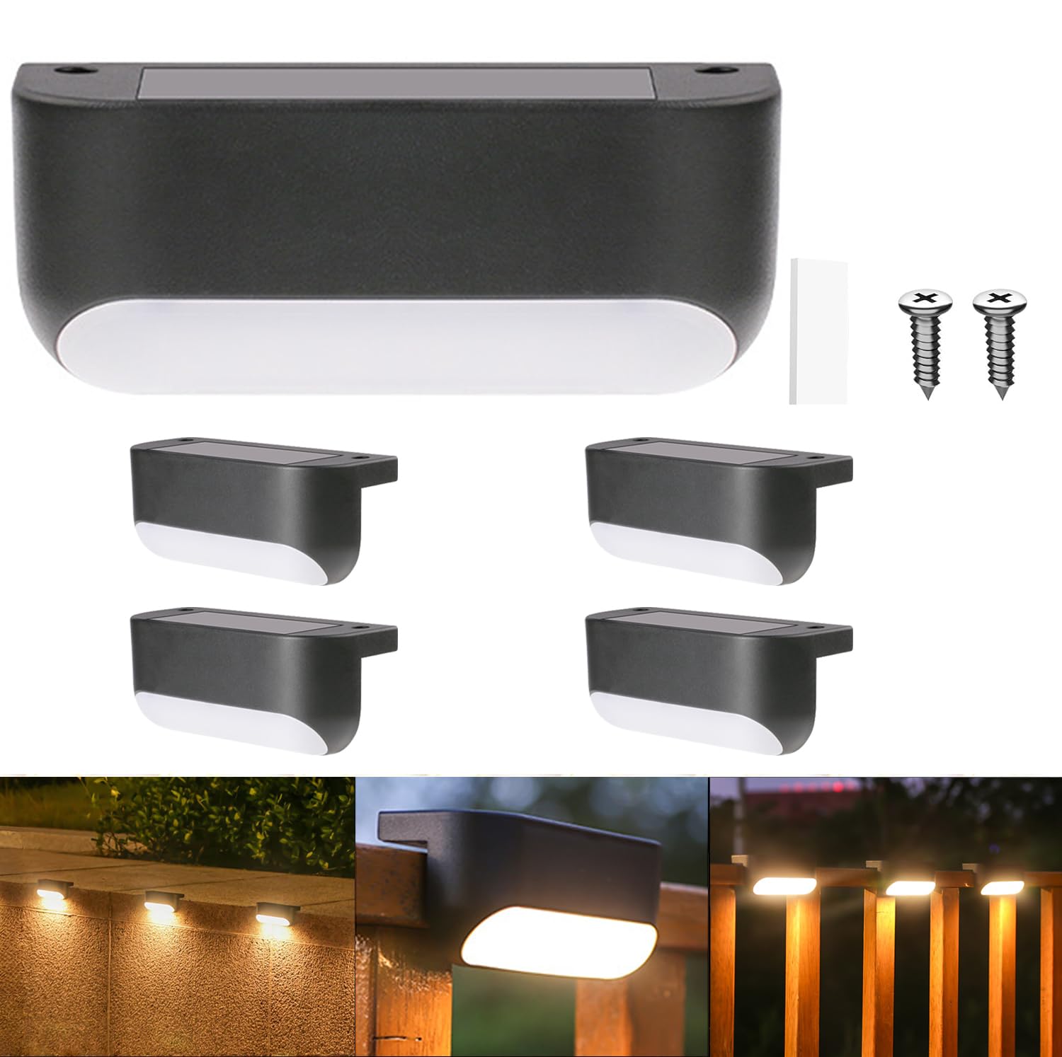 XhuangTech Solar Deck Lights Outdoor, Extended Solar Step Lights Waterproof LED Solar Powered Outdoor Lights for Deck Stair Fence Railing Wall Garden Backyard Pond Pathway (Warm White, 4 Pack)