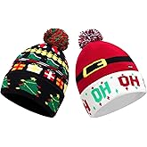 2THESTARS Christmas Hat 2 Pack Light Up Knitted Beanie Hat Xmas Santa Holiday Cap LED Lights