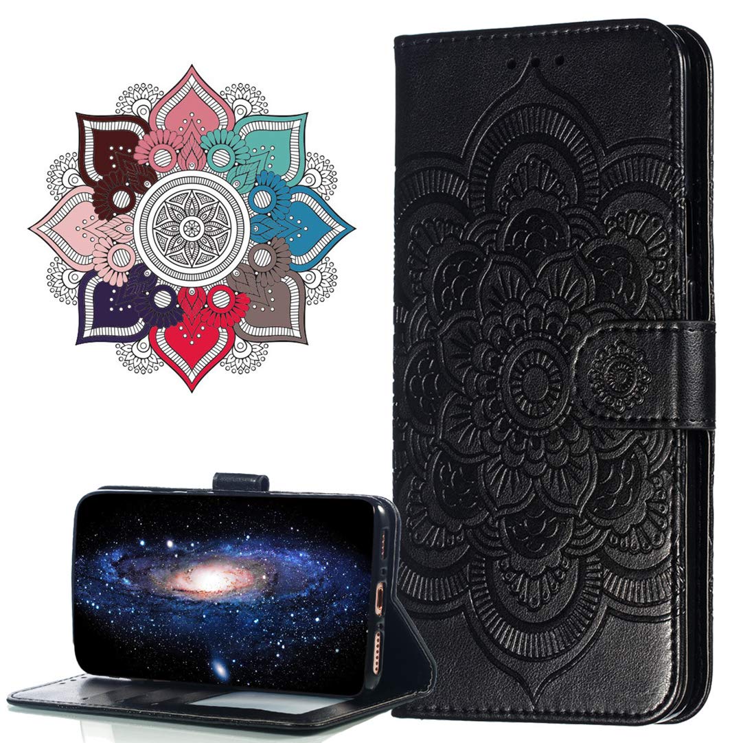 MRSTER Flip Case for Xiaomi 9T PU Leather Wallet Closure Embossed Shockproof Cover with Kickstand Card Slots Holder for Xiaomi Mi 9T / Mi 9T Pro. LD Mandala Black — image 1