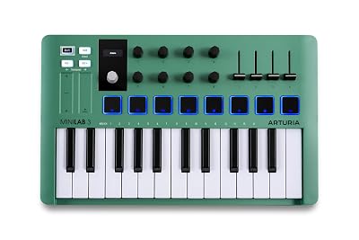 Arturia MiniLab 3 — Limited Edition Mint Green 25 Key USB MIDI Keyboard Controller With 8 Multi-Color Drum Pads, 8 Knobs and Music Production Software Included