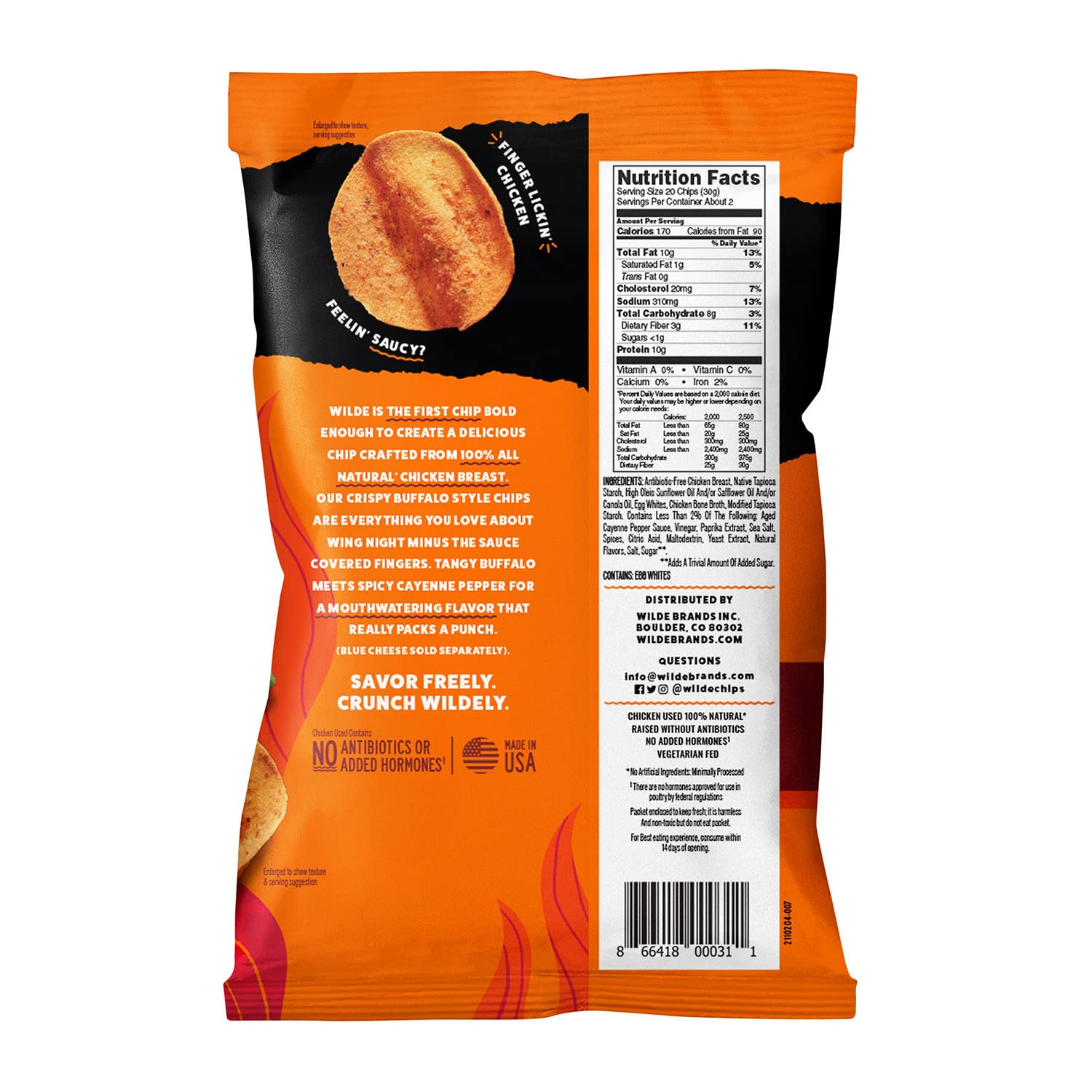 Buffalo Chicken Protein Chips by Wilde Chips, Thin and Crispy, High