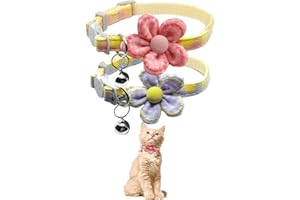 GOLDTIGER Plaid Kitten Collar with Flower，Cat Collar Breakaway with Bell，Cat Collars for Girl Cats，Adjustable 7 to 12.6 inches for Small and Medium Pets (Pink & Purple)