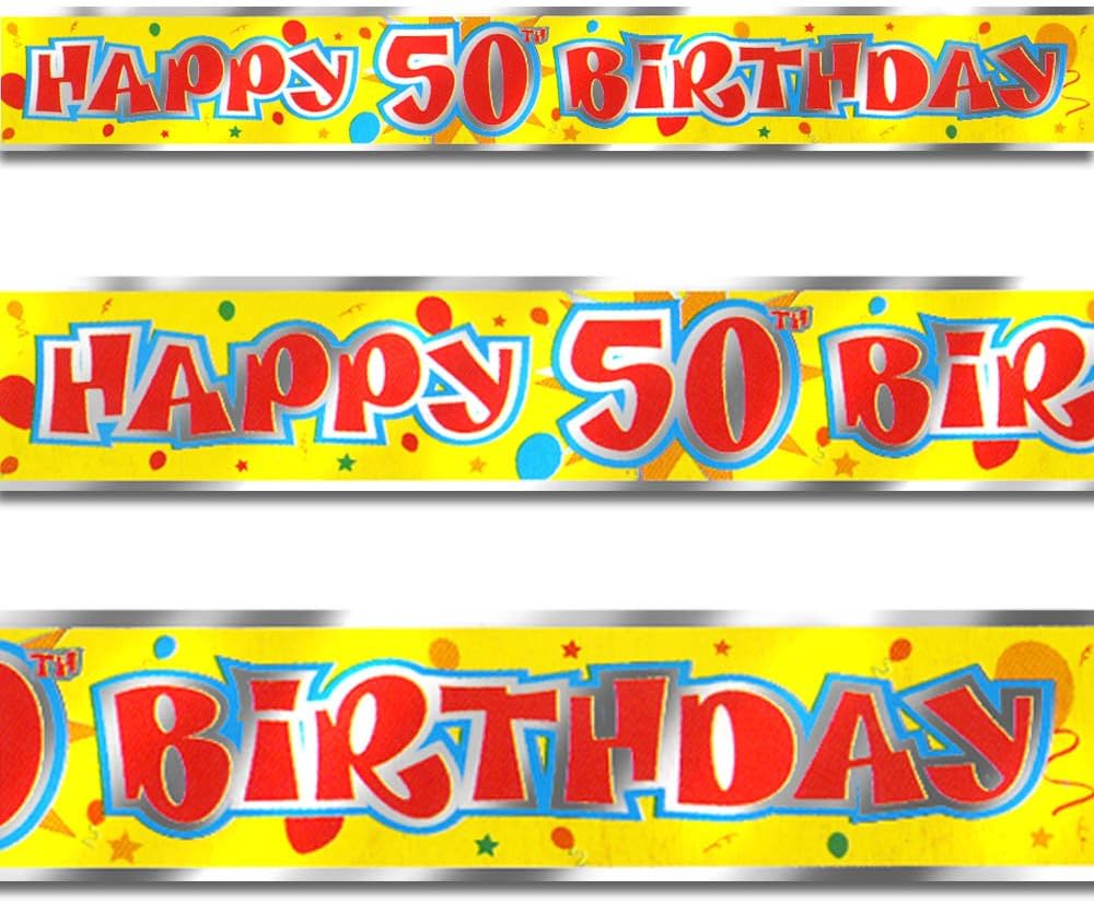 12ft Red Yellow Happy 50th Birthday Party Foil Banner Decoration
