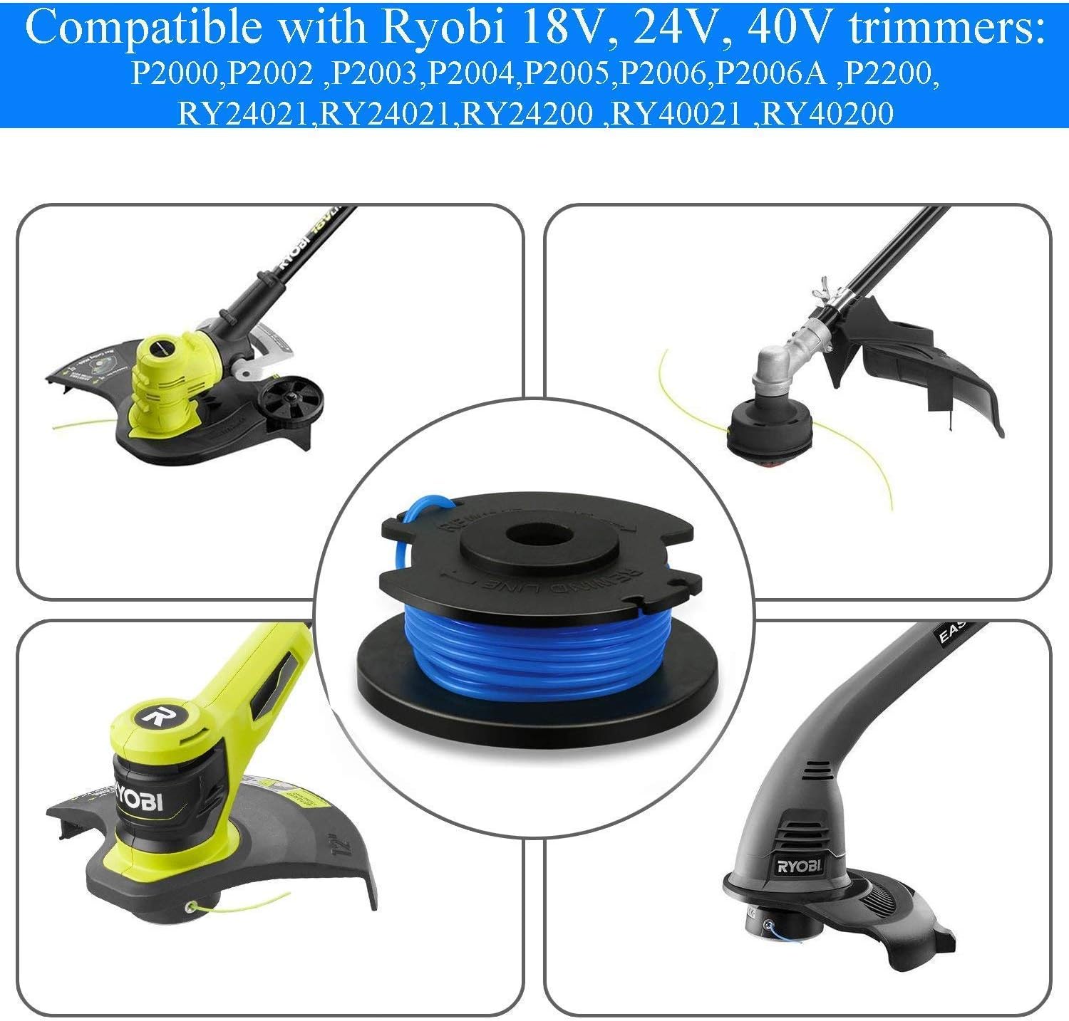 Thten String Trimmer Spool Replacement for Ryobi One Plus AC14RL3A 18V 24V 40V 11ft 0.065" Auto Feed Cordless Weed Eater Spools Line with AC14HCA Cap Covers Parts (6 Spools, 1 Cap) : Garden & Outdoor