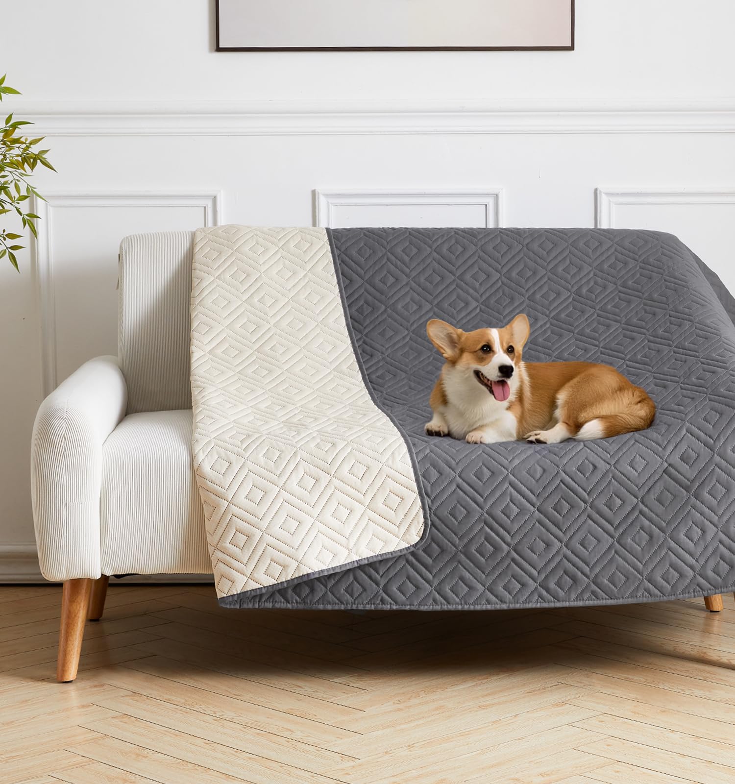 Fellie Waterproof Dog Bed, Soft Anti-Slip Pet Blanket for Large Dogs & Cats, Scratch Resistant for Sofa (Grey, 130x210cm)