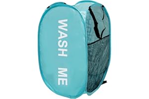 Aplter Mesh Pop Up Laundry Hamper with Handles, Collapsible Laundry Basket Side Pocket Kids Dirty Clothes Hamper (Sky Blue)