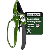 EZ Kut Heavy Duty Pruning Shears Green - with Ratcheting Action Great Garden Hand Tool Clippers Gardening pruners arthritis tools Ratcheting Anvil Hand Pruner Pruning Shears Heavy Duty Since 1988