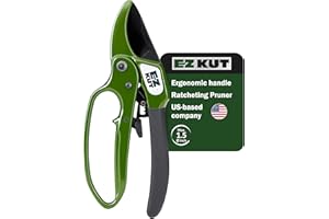 EZ Kut Heavy Duty Pruning Shears Green - with Ratcheting Action Great Garden Hand Tool Clippers Gardening pruners arthritis tools Ratcheting Anvil Hand Pruner Pruning Shears Heavy Duty Since 1988