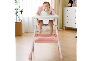 HARPPA 6-in-1 Convertible Baby High Chair for Toddlers, Foldable Highchair with Removable Tray for Eating & Playing, Adjustable 5-Point Safety Harness, Toddler High Chair with PU Cushion, Pink