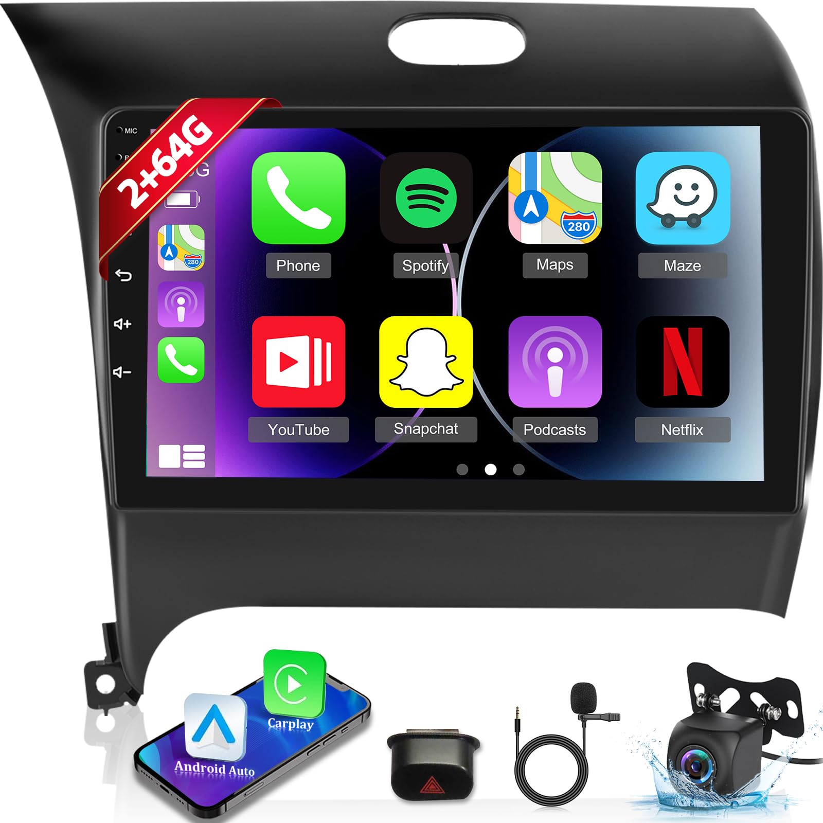 Photo 1 of [2+64G] Android 13 Car Radio for 2013-2016 KIA K3 Cerato Forte Radio - Wireless Carplay & Android Auto - 9 inch HD Touch Screen EQ Audio- Voice Control/GPS/Mirror Link/WiFi/SWC+ AHD Backup Camera