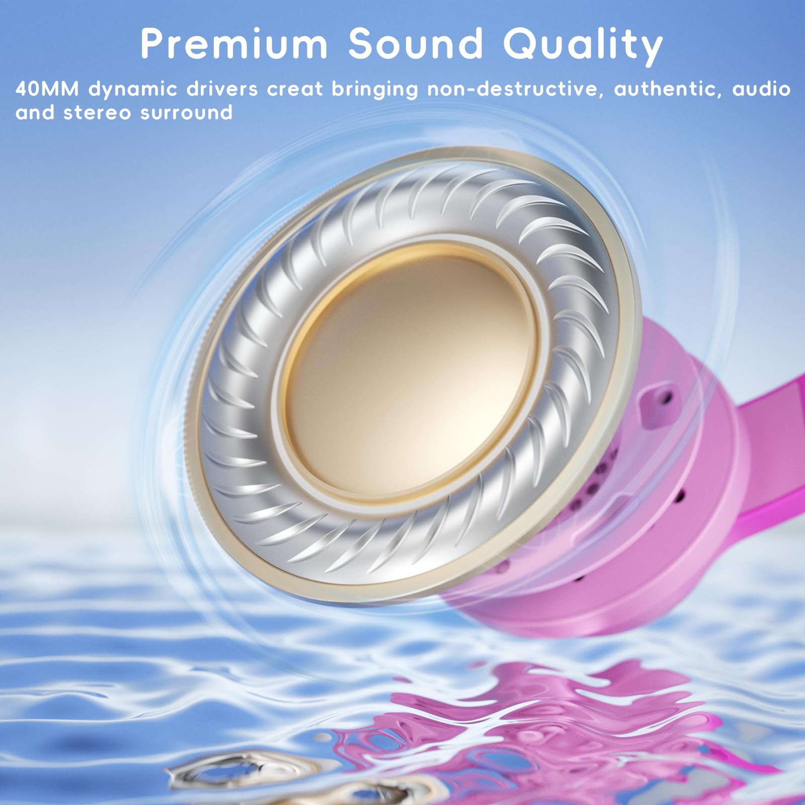 Candy Bila Kids Headphones, Wired Headphones for Kids Over Ear with Microphone, 85/94dB Volume Limiter Headphone for Girls Boys, Foldable Headphone for Learning & Entertainment, Gradient Deep Pink