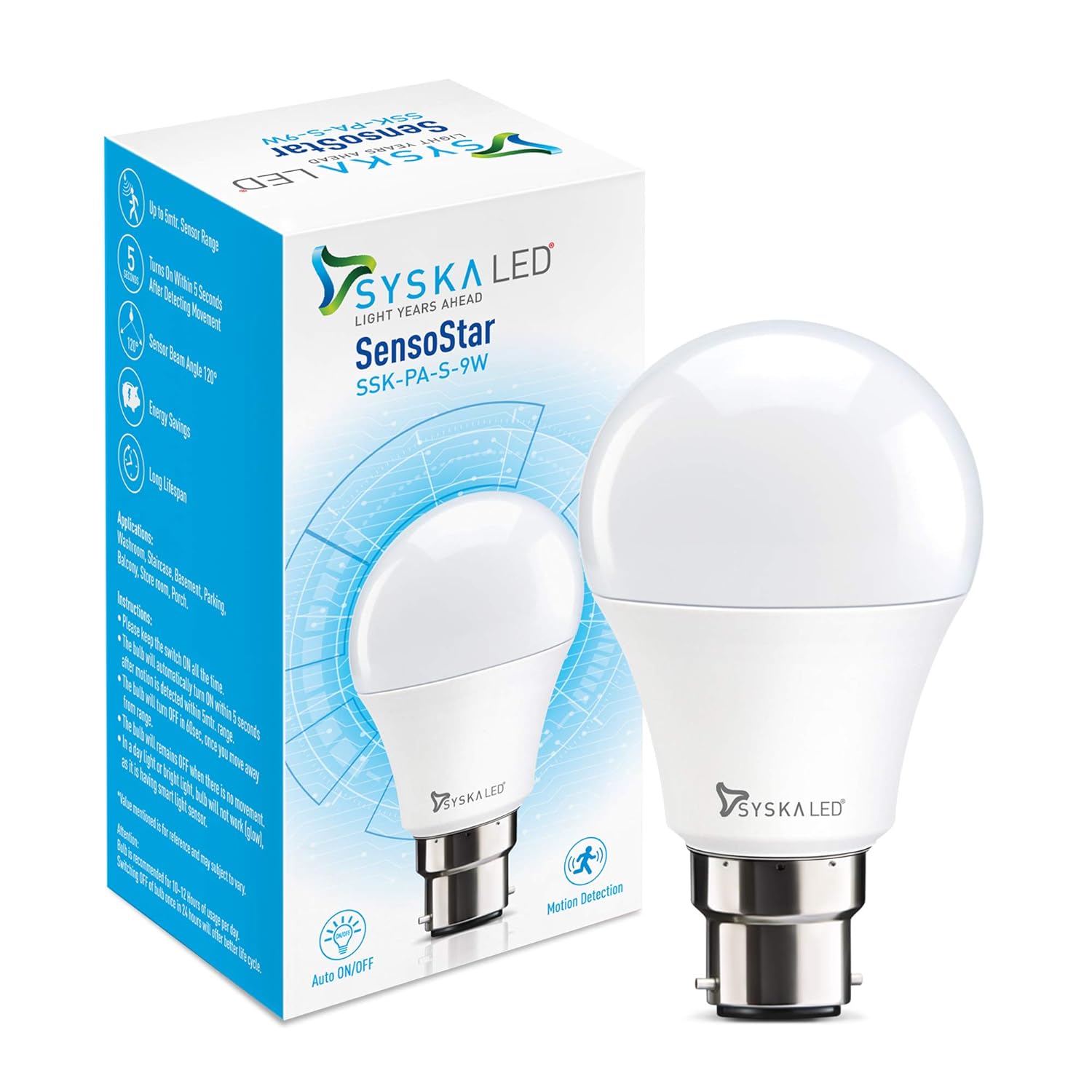 Buy SYSKA 9W SensoStar Radar Motion Sensor Led Bulb Up to 5mtr Range