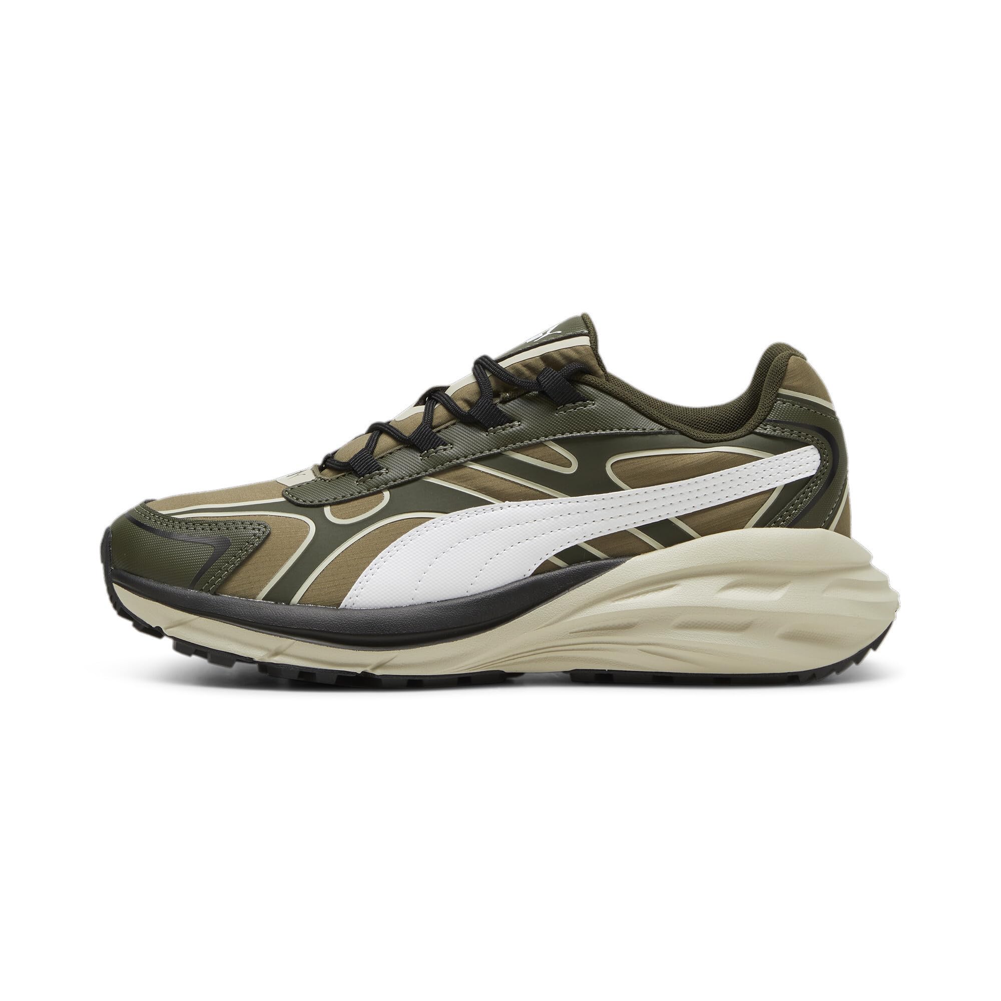 PUMA Men’s Hypnotic Leather Shoes, White-Dark Olive-Black, 10