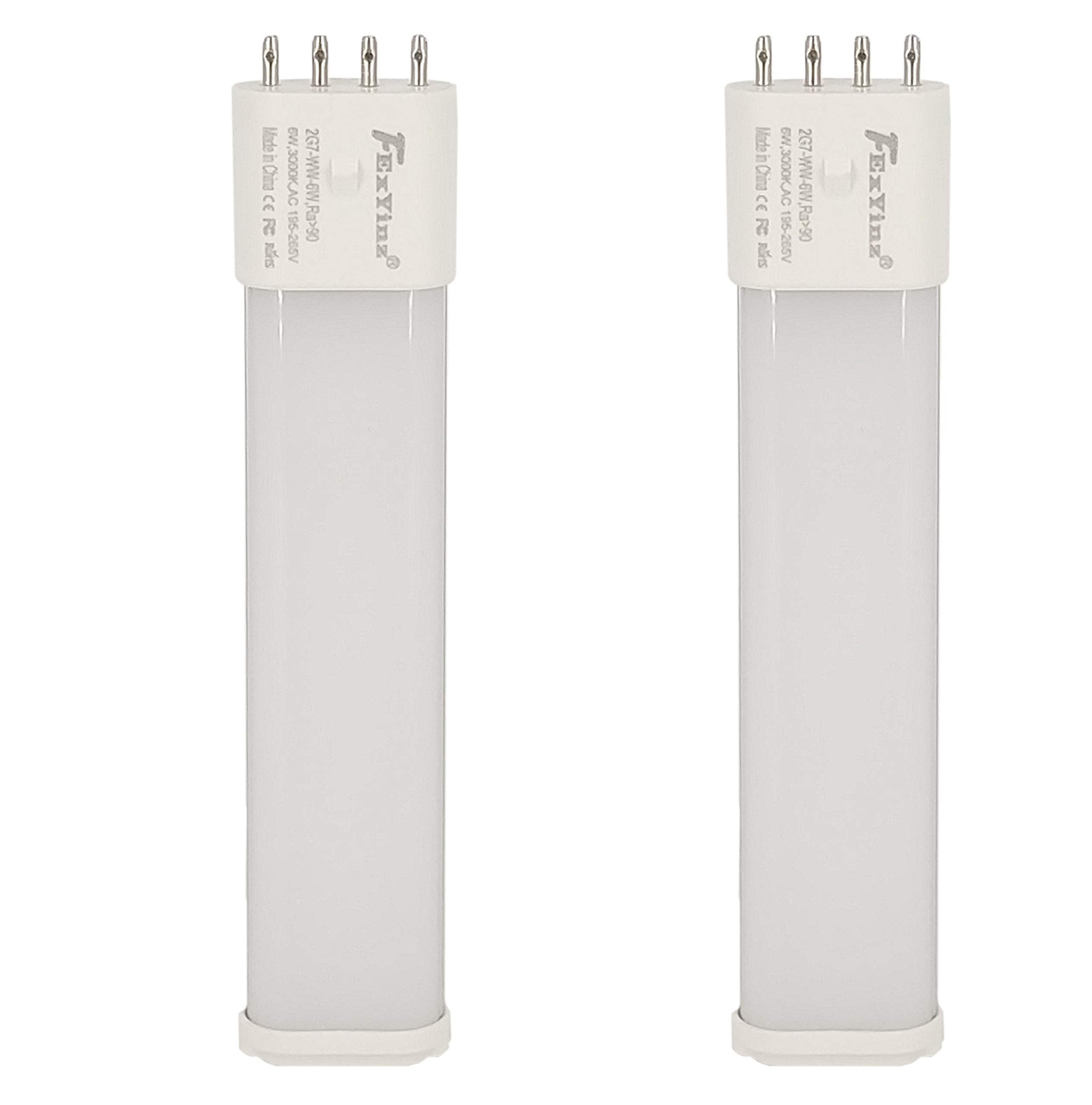 FExYinz 2G7 LED Bulb Flicker-Free Eye-protetcion Mercury-Free Warm White 6 Watt 600 Lumens Ra 90 PLS Lamp Compact Fluorescent Light (CFL) Replacement 4 Pin Tube Light 2 Pcs