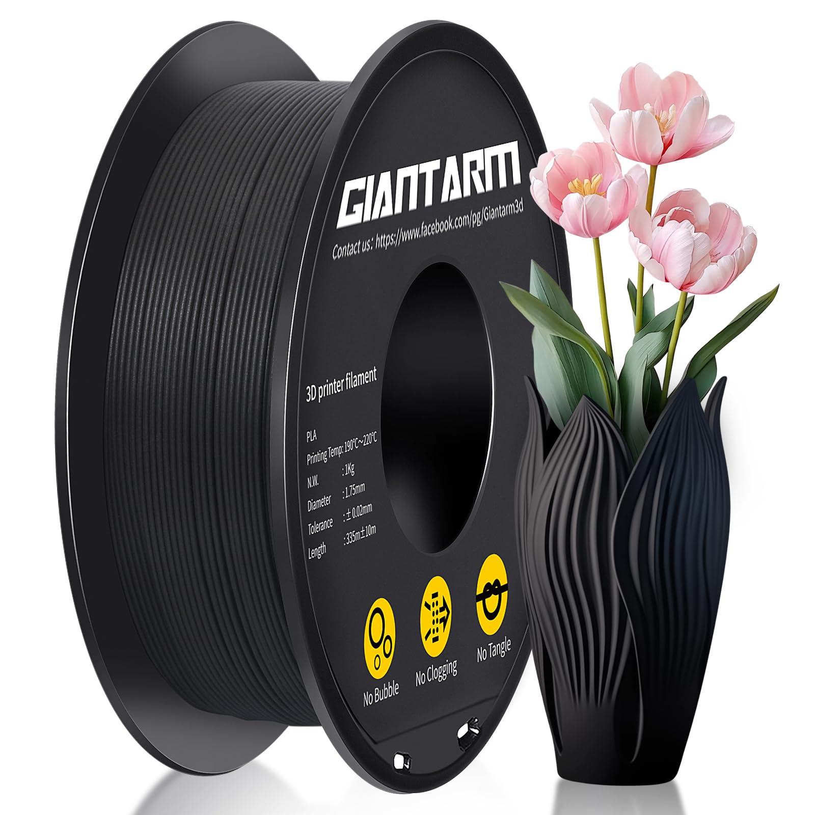 PLA Filament 1.75 mm for 3D Printers, GIANTARM Matte PLA 1 kg Spool Black… — image 1