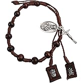 Needzo Brown Scapular Rosary Bracelet, Adjustable Jewelry Accessory, Catholic Gifts, 7.5 Inches