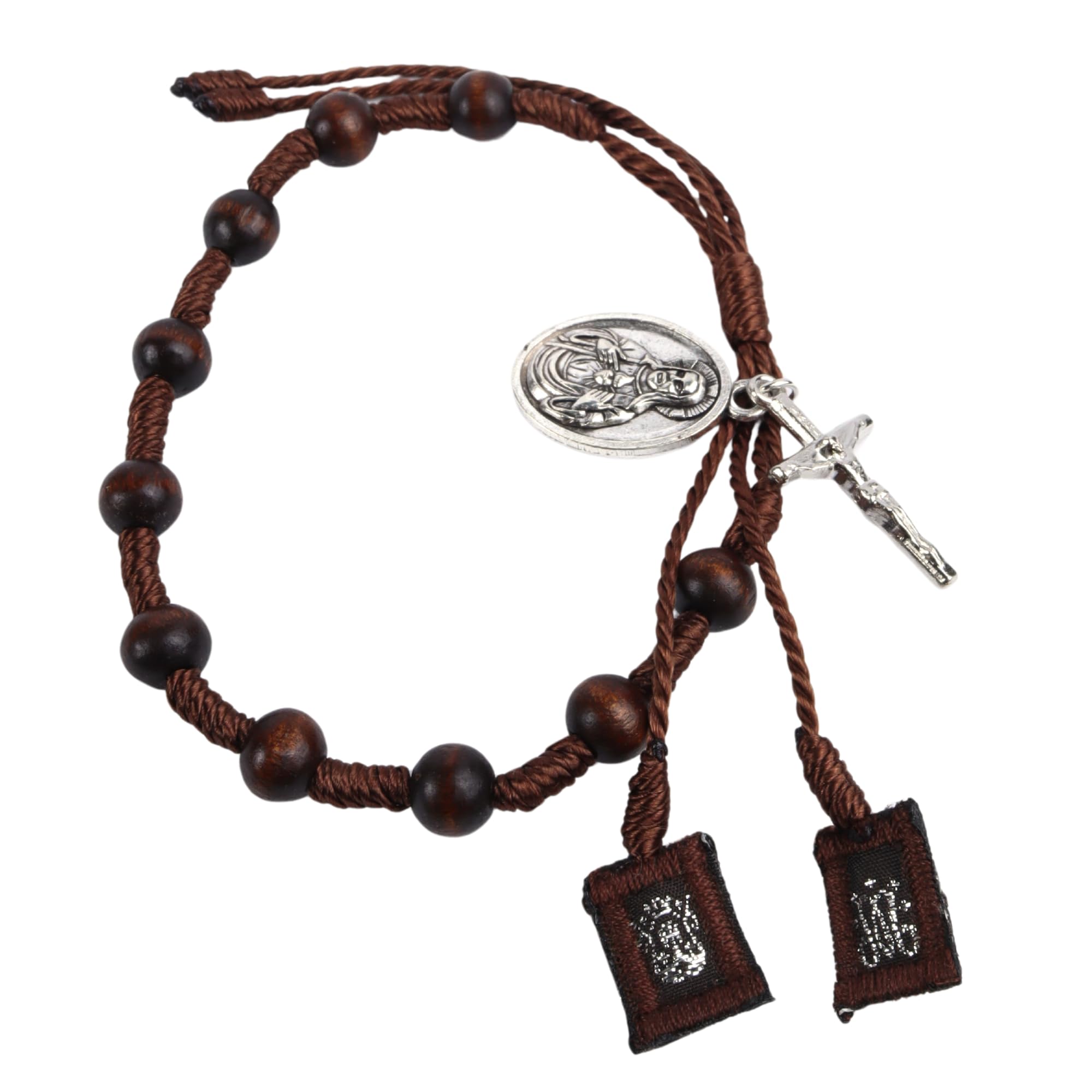 Needzo Brown Scapular Rosary Bracelet, Adjustable