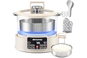Moongiantgo Low Carb Rice Cooker 3L with Auto Lift Filter Basket, Glass Pot Healthy Low Sugar Rice Maker 700W, Digital Touch 