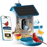 Bird Feeder with Camera Solar Powered, 4K Video Wireless Outdoor AI Bird ID | Smart Camera Bird Feeders for Outside Instant Arrival Alerts, 3-in-1 Design, Ideal Gift for Bird Watchers, Classic Model Blue