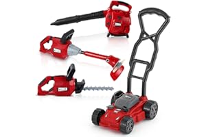 Arrowbash 4 Pcs Toy Gardening Tool Set for Kids Toy Leaf Blower Weed Trimmer Hedge Trimmer Push Lawn Mower Battery Play Set Christmas Birthday Party Gift for Boys Girls