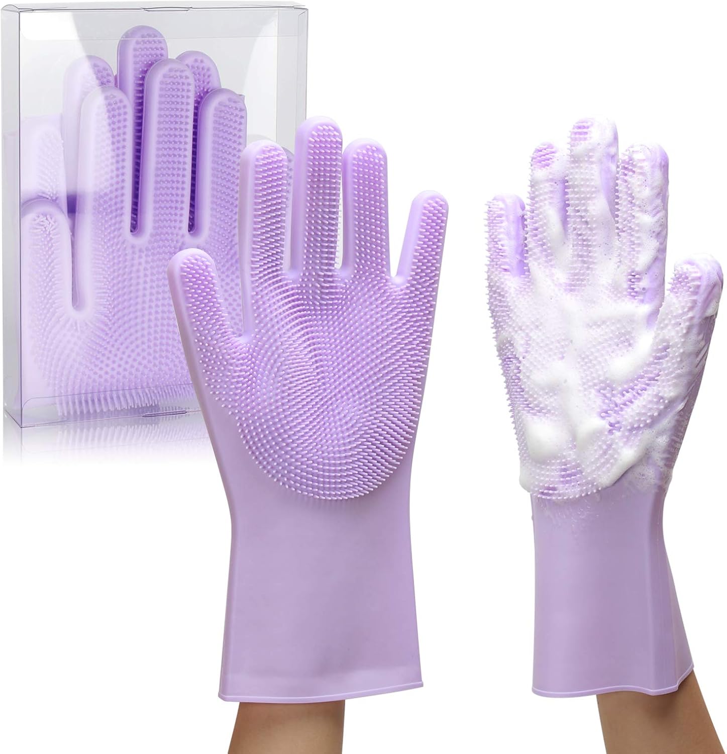 AOII Silicone Reusable Cleaning Brush Heat Resistant Scrubber Gloves