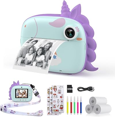 HiMont Kids Camera Instant Print Digital Camera 20MP 32G Green with No Ink