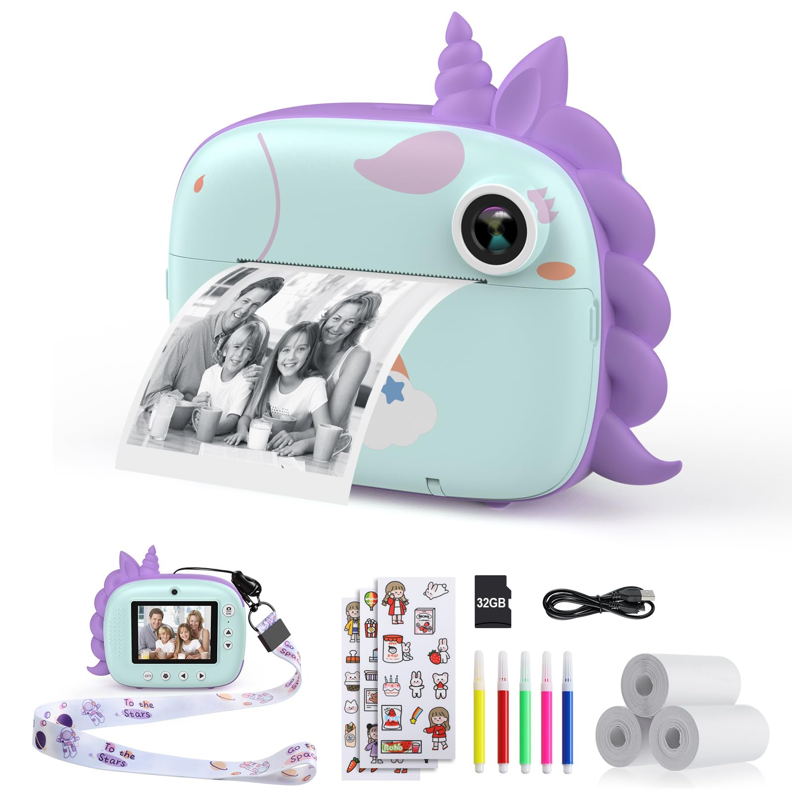 Photo 1 of ***used missing parts***HiMont Kids Camera Instant Print, Selfie Digital Camara for Kids with Print Paper & 32G Card, 2.5K Video & Instant Print Camera with Color Pens for DIY, Fun Gift for Girls Boys 3-12 Years Old (Green)