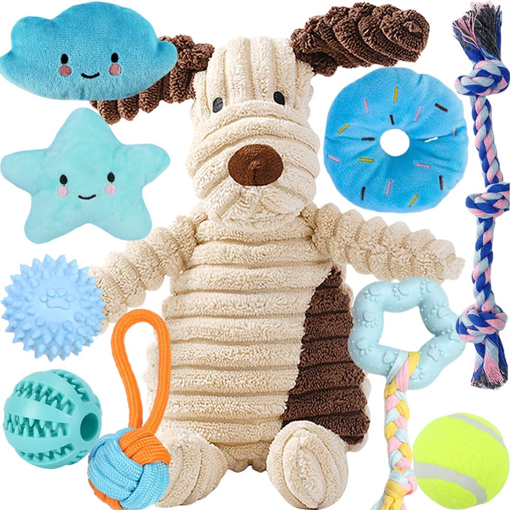 Speedy Panther 10Pcs Dog Chew Toys for Small Dogs, Puppy Teething Ball Toys, Dog Toys for Boredom, Squeaky Plush Dog Toys Set for Small Medium Dogs