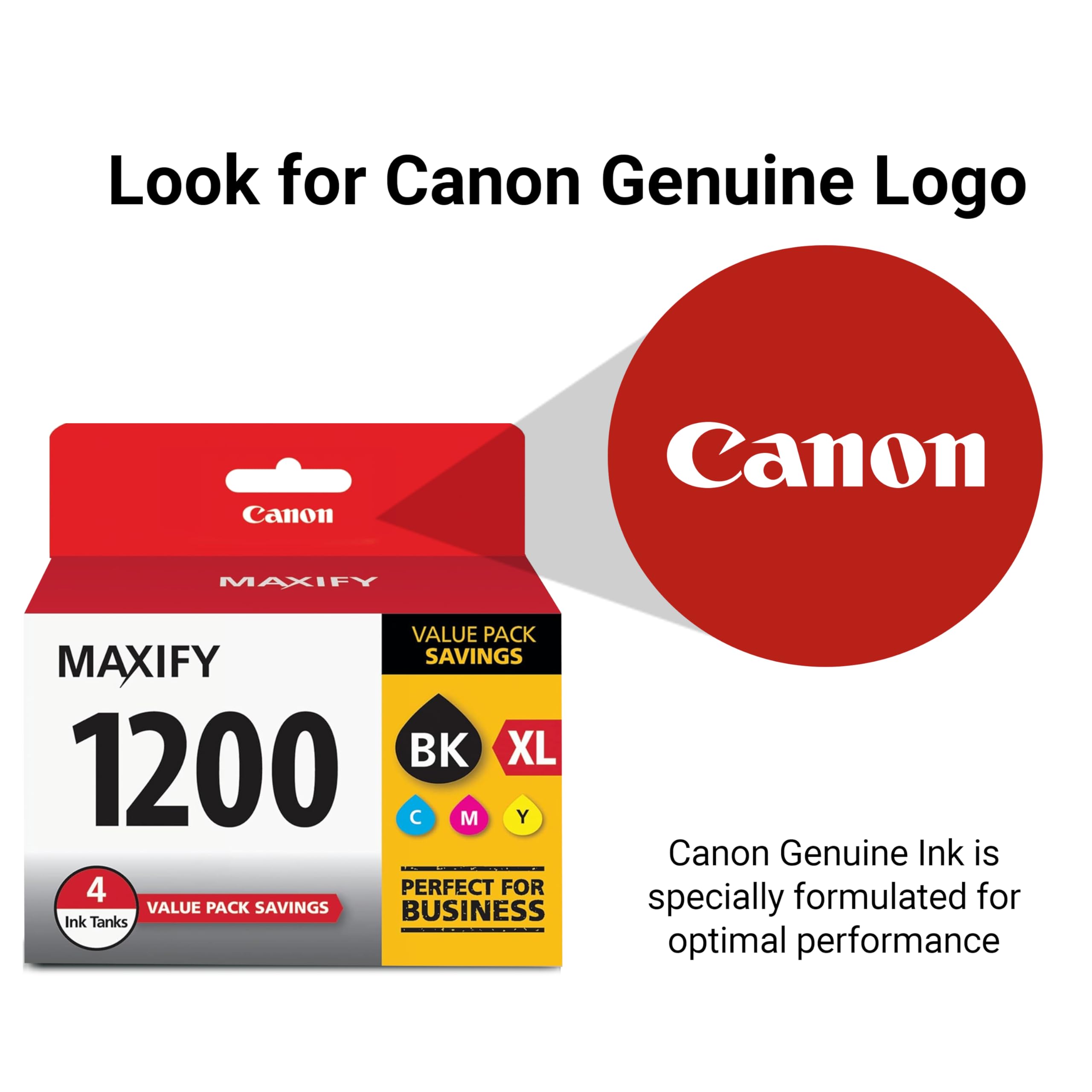 Canon PGI-1200 XL Genuine Four Color Value Pack, Compatible with MAXIFY: MB2120, MB2720, B2020, and MB2320 (Optional) Printers
