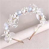 LOHGOU Flower Headband for Women Girls, Wedding Bridal Pearl Headpiece Hairband Hair Accessories for Prom Birthday Party (Blue, One Size)