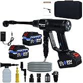 Huhomco Cordless Pressure Washer Battery Powered,1450PSI Cordless Power Washer with 2pcs 4.0Ah Battery&Charger & 6-in-1 Nozzle Portable for Patio Floor Fence Deck Indoor (Black)