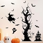 Halloween Wall Decals,Peel and Stick Halloween Theme Decor Stickers,Removable Vinyl Spooky Scary Face Wall Sticker for Holiday Party Decor. (Haunted House Creepy Tree Bats Wall Decals)