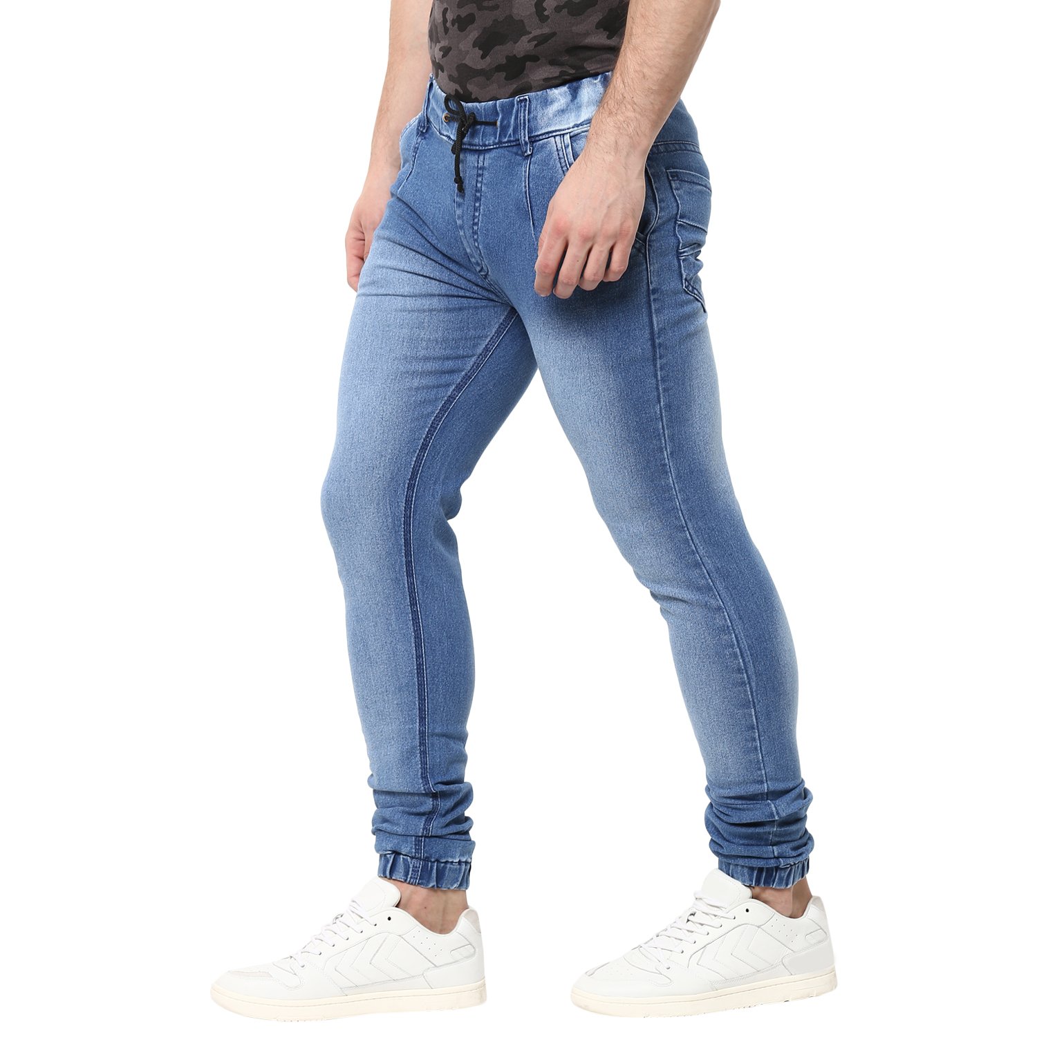 urbano fashion men's light blue slim fit stretch jogger jeans