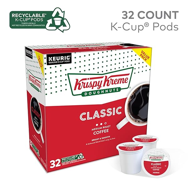 KRISPY KREME CLASSIC, SINGLE-SERVE KEURIG K-CUP PODS, MEDIUM ROAST COFFEE PODS, 32 COUNT