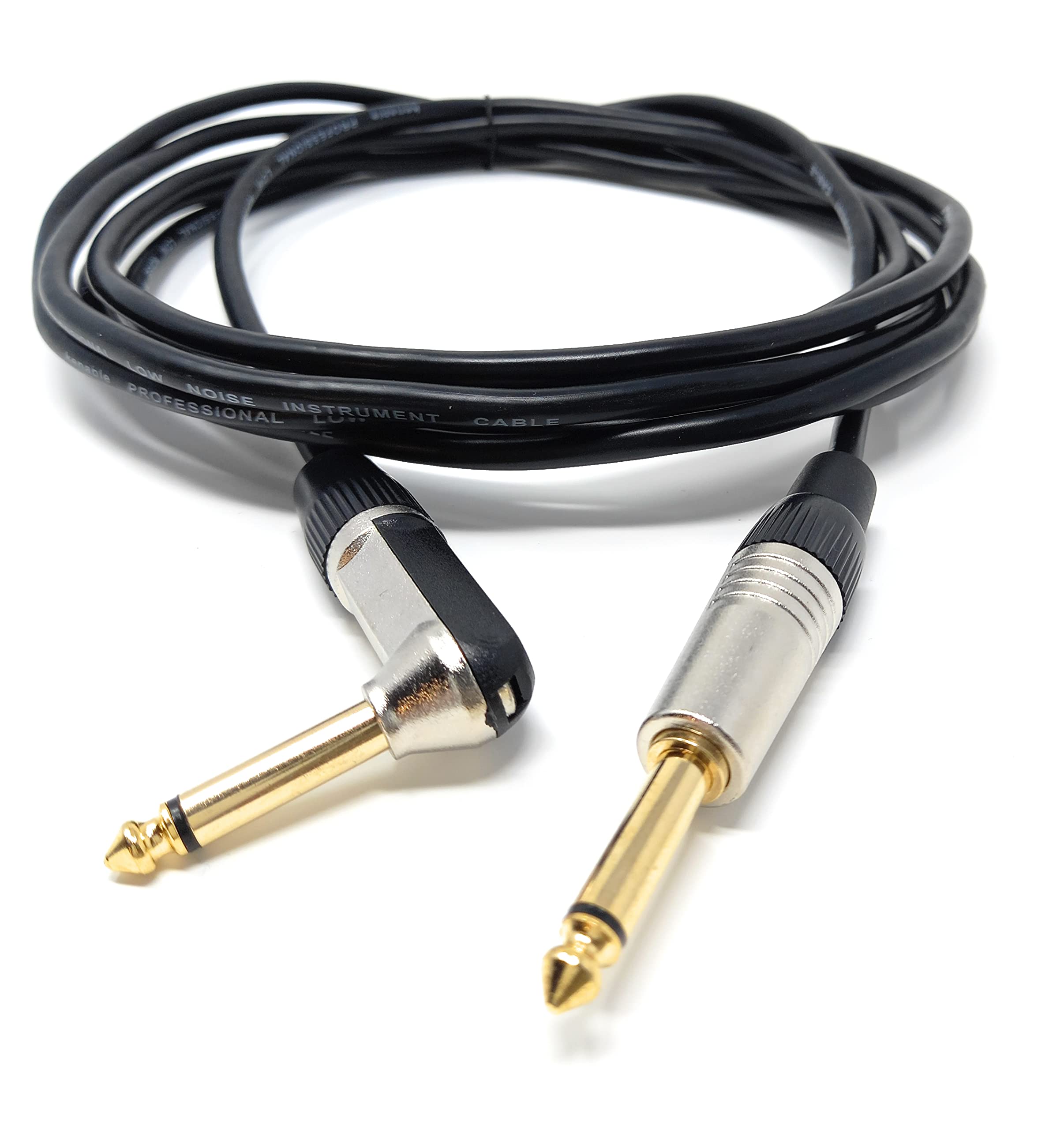 DRUT 3m 6.35mm 1/4'' Right Angle MONO Male to Male Jack Cable Compatible with Guitar/Amp/Speaker Low Noise Lead Gold Connectors (10ft)