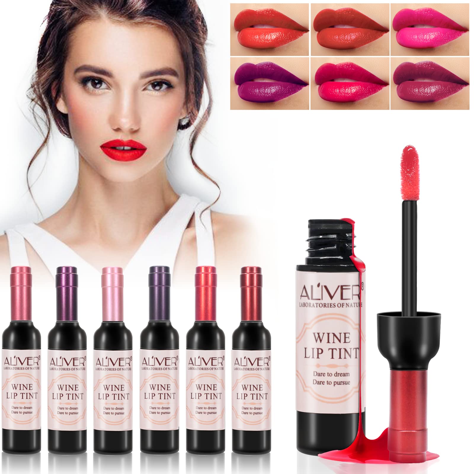 Yummy Lip Gloss Mini Makeup Set, 6 Colors Lip Plumper Gloss Liquid Lipstick, Red Wine Lip Tint Stain Lip Oil Long Lasting Waterproof, Juicy Bomb Lip Gloss Pack for Girl and Women